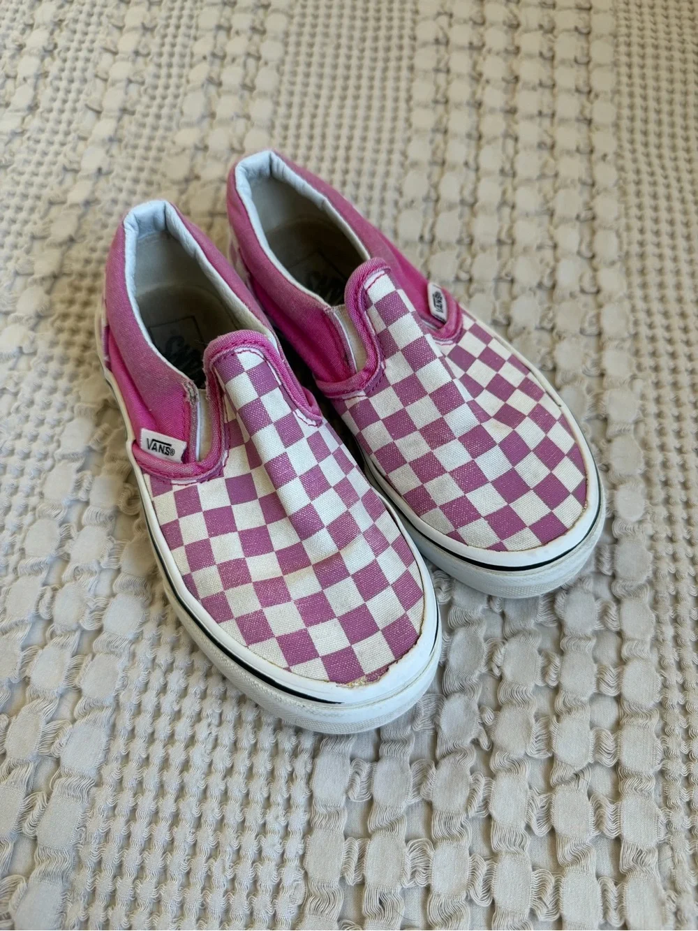 Vans Shoes Girls 13.5 Little Kids Pink Checker Slip On Sneakers Comfort Skate